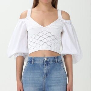 LIU•JO Milano White Cold Shoulder Knit Top Size S